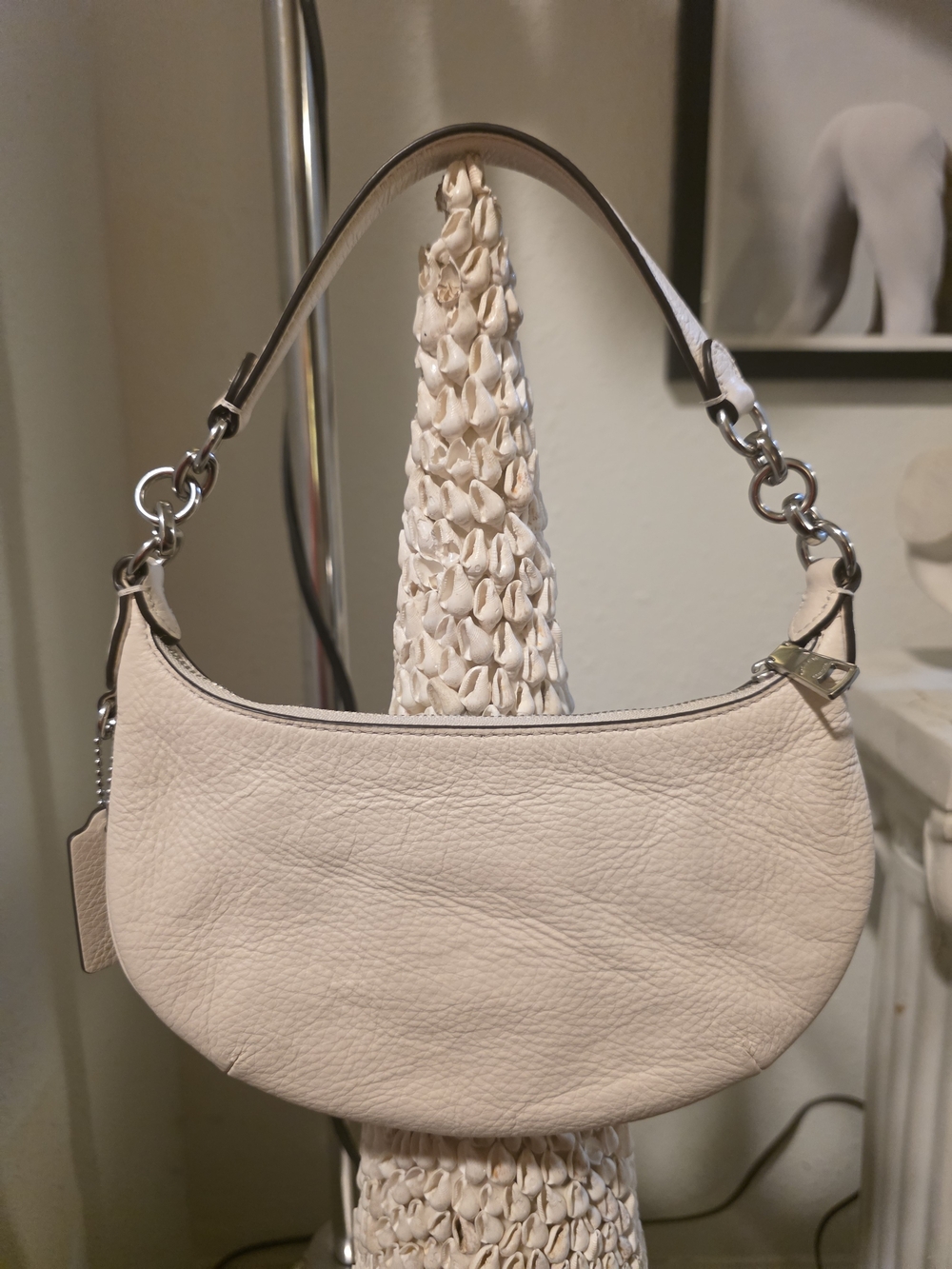 Coach Cream Pebbled Leather Shoulder Bag with Chain Accents - Picture 2 of 4